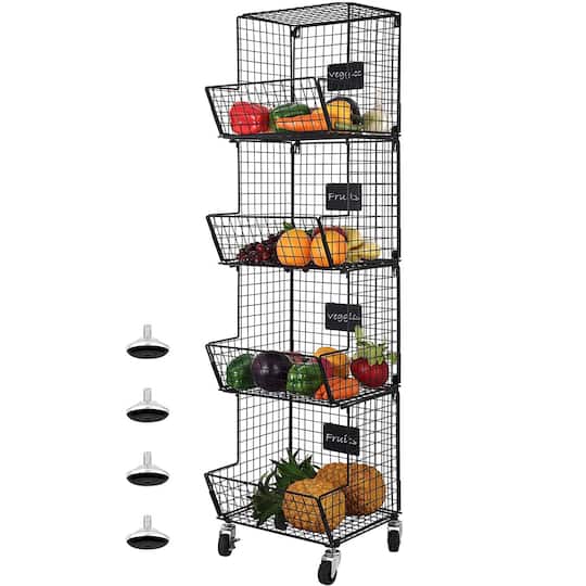 Black 4-Tier Rolling Fruit Cart